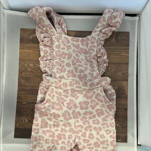 Posh Peanut Pink Leopard Print Overalls with Ruffled Straps